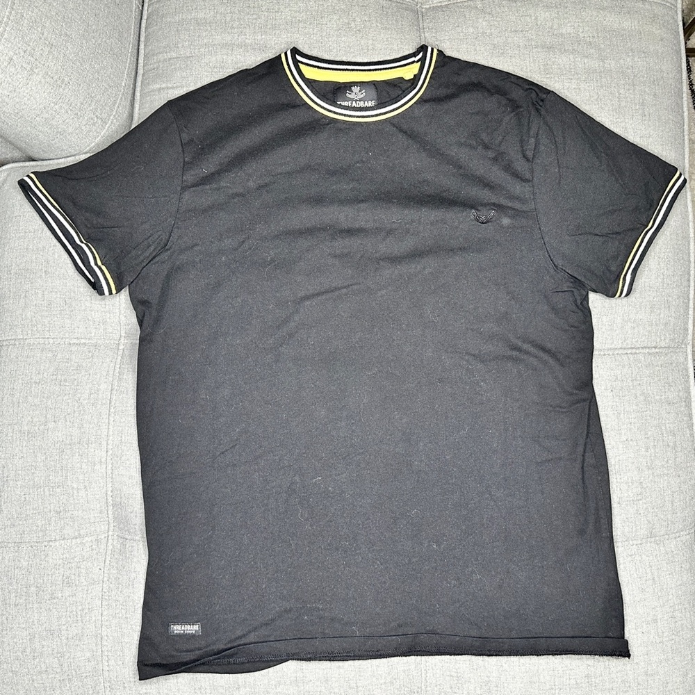 Grey Tee with Yellow and White Neck Trim